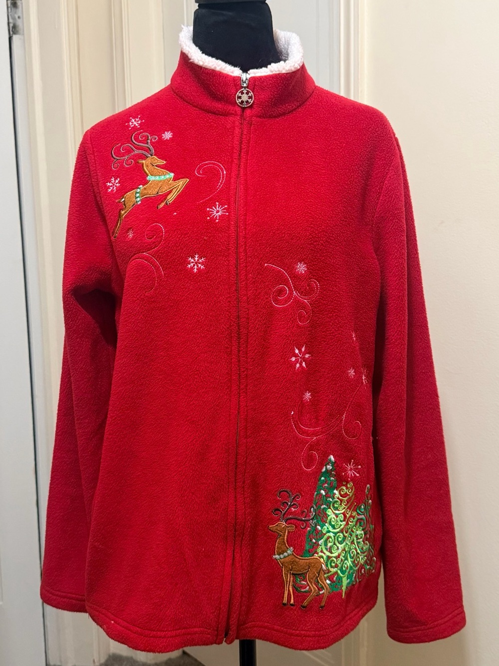 Breckenridge Vintage Full-Zip Red Fleece Holiday Jacket Womens Size M